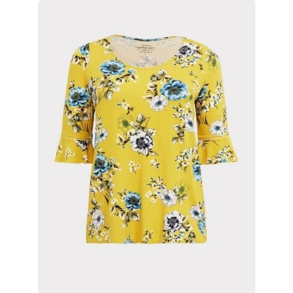 torrid Tops - Torrid Super Soft Lime Green‎ Floral Bell Sleeve Top 3x